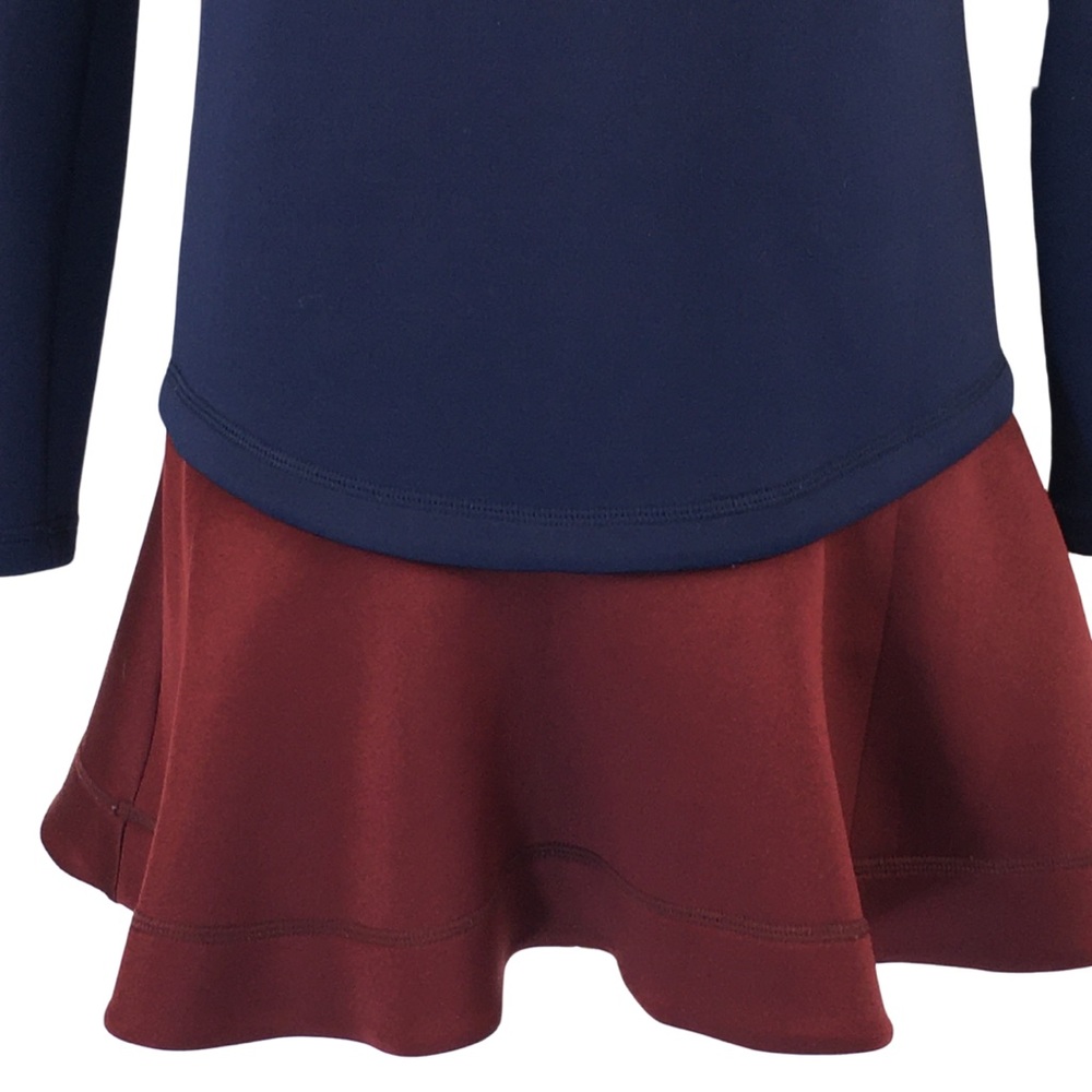 BCBGMaxazria Genesa Flounce Hem Navy Burgundy Color block Mini Dress size Small - Picture 5 of 15